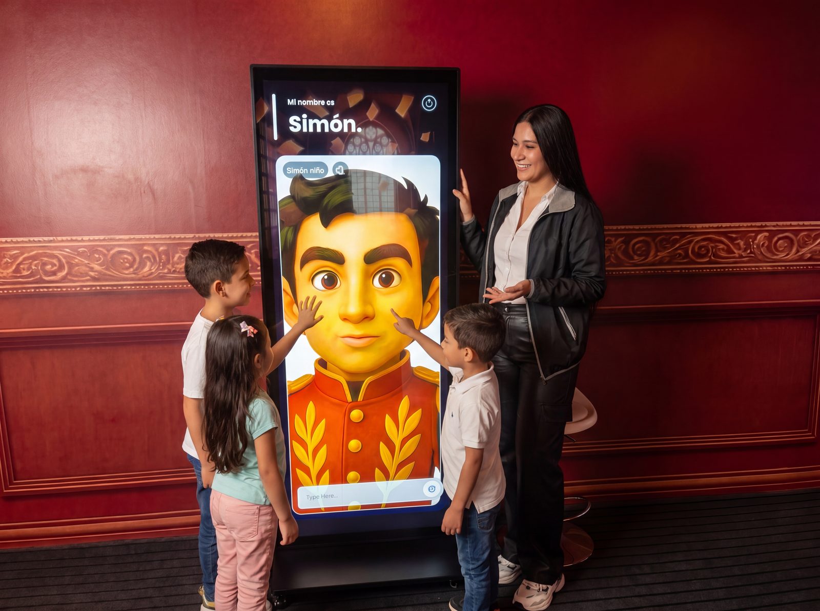 Avatar Simón niño en pantalla interactiva